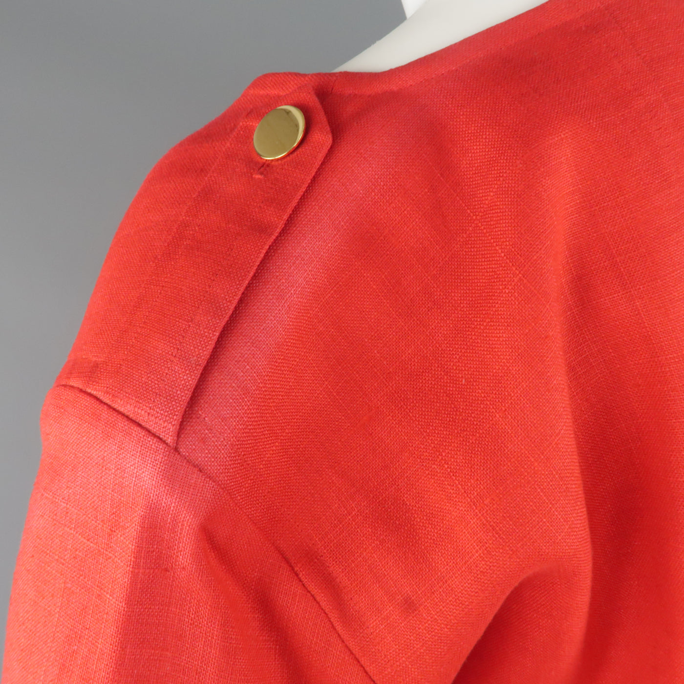 Vintage YVES SAINT LAURENT Size 14 Red Linen Double Breasted  Dress