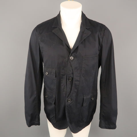 WOOLRICH M Veste noire à revers cranté en coton uni