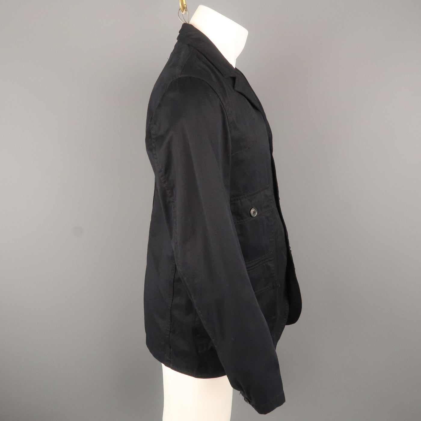 WOOLRICH M Black Solid Cotton Notch Lapel  Jacket