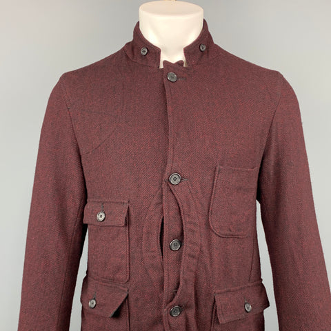 WOOLRICH Poitrine Taille M Bordeaux Tweed Laine Mélange Notch Revers Veste Noire