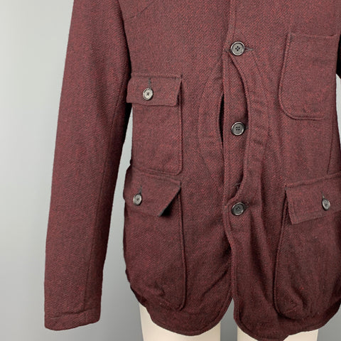 WOOLRICH Chest Size M Burgundy Tweed Wool Blend Notch Lapel Black Jacket