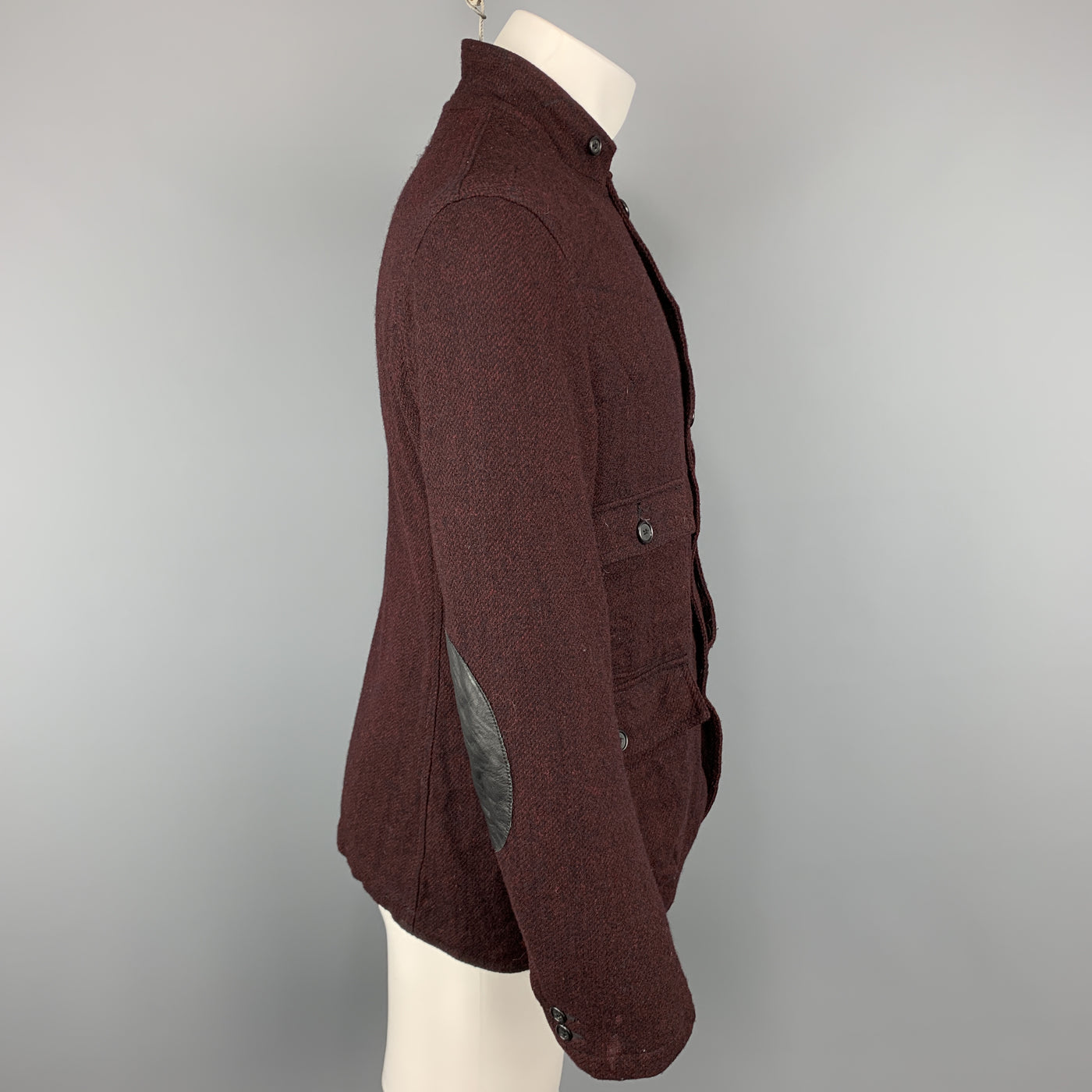 WOOLRICH Chest Size M Burgundy Tweed Wool Blend Notch Lapel Black Jacket