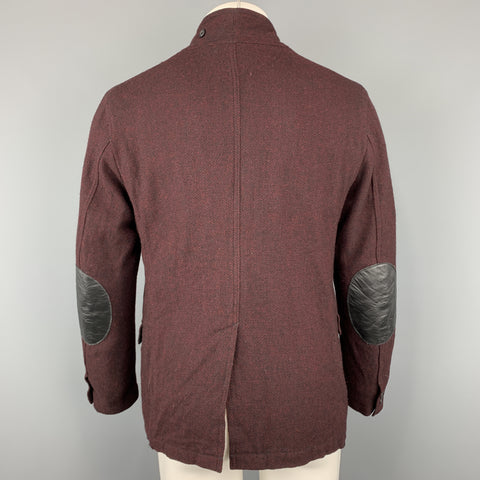 WOOLRICH Chest Size M Burgundy Tweed Wool Blend Notch Lapel Black Jacket