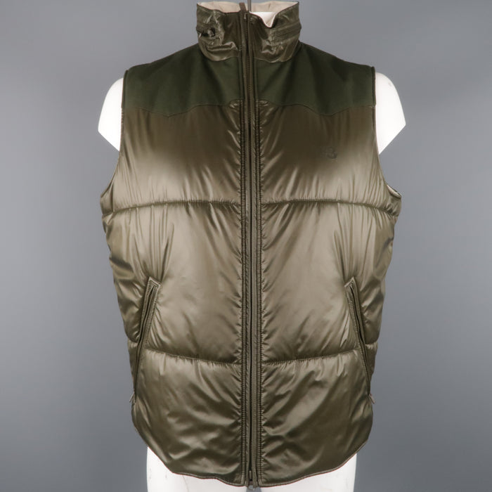 Y-3 XL Olive Solid Two Toned Nylon Zip Up & Hood Vest