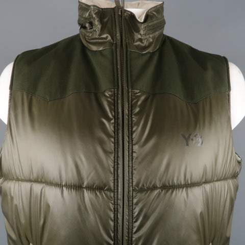 Y-3 XL Chaleco con capucha y cremallera de nailon liso de dos tonos color oliva