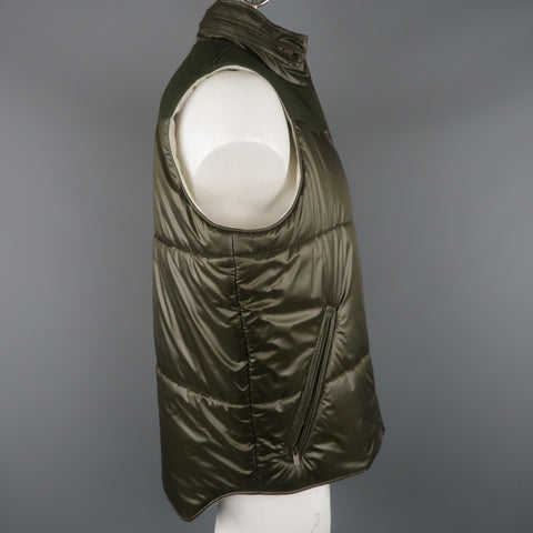 Y-3 XL Olive Solid Two Toned Nylon Zip Up & Hood Vest