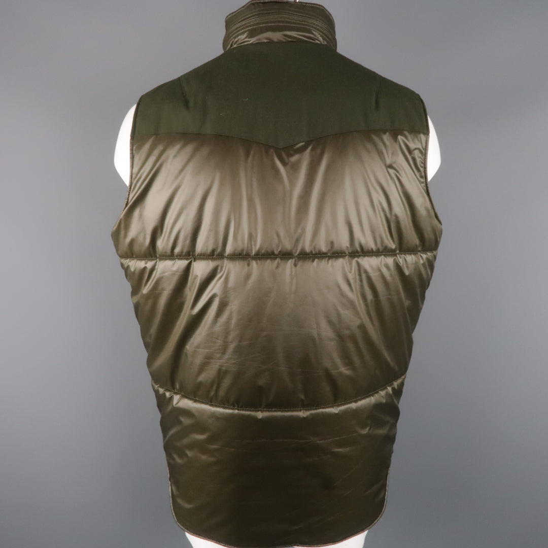 Y-3 XL Olive Solid Two Toned Nylon Zip Up & Hood Vest