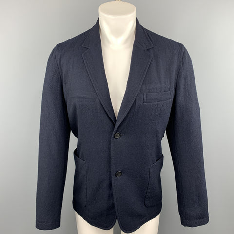 YOHJI YAMAMOTO Chest Size M Navy Solid Wool Notch Lapel Sport Coat