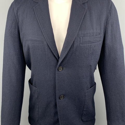 YOHJI YAMAMOTO Chest Size M Navy Solid Wool Notch Lapel Sport Coat
