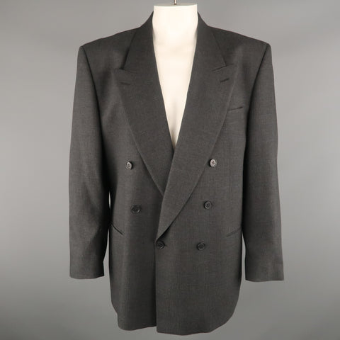 YVES SAINT LAURENT 46 Regular Dark Gray Textured Wool Peak Lapel Sport Coat