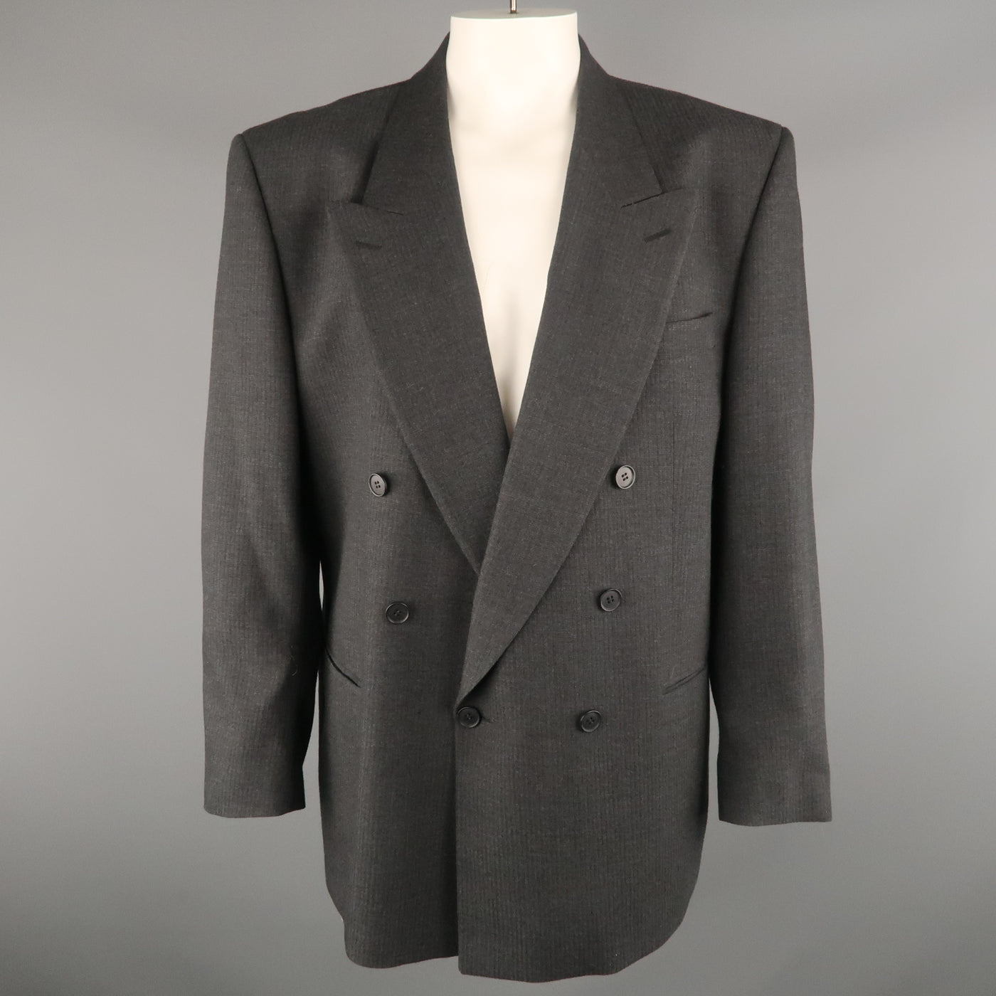 YVES SAINT LAURENT 46 Regular Dark Gray Textured Wool Peak Lapel Sport Coat