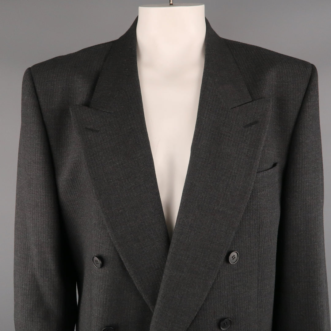 YVES SAINT LAURENT 46 Regular Dark Gray Textured Wool Peak Lapel Sport Coat