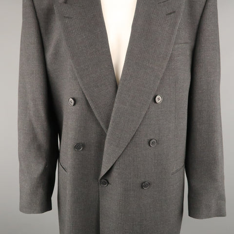 YVES SAINT LAURENT 46 Regular Dark Gray Textured Wool Peak Lapel Sport Coat