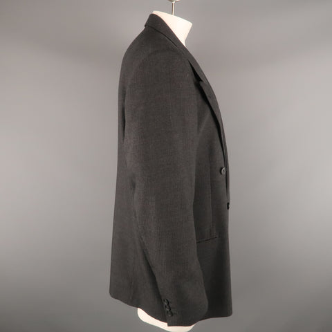 YVES SAINT LAURENT 46 Regular Dark Gray Textured Wool Peak Lapel Sport Coat