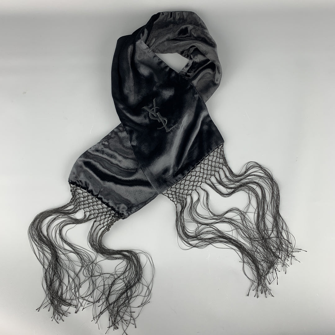 YVES SAINT LAURENT Black Velvet Fringe YSL Neck Scarf