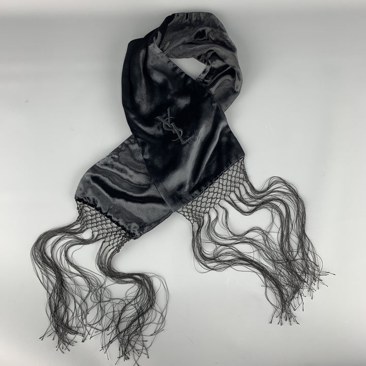 YVES SAINT LAURENT Black Velvet Fringe YSL Neck Scarf