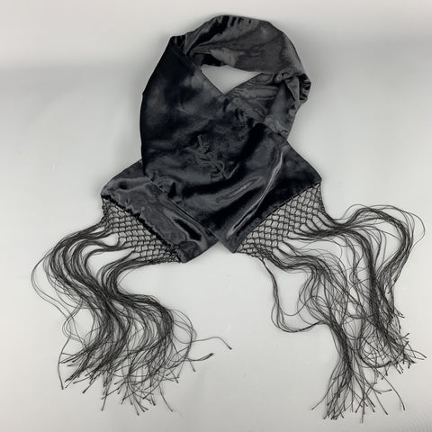 YVES SAINT LAURENT Black Velvet Fringe YSL Neck Scarf