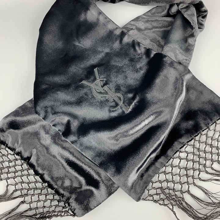 YVES SAINT LAURENT Black Velvet Fringe YSL Neck Scarf