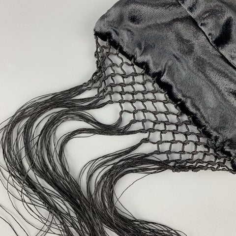 YVES SAINT LAURENT Black Velvet Fringe YSL Neck Scarf