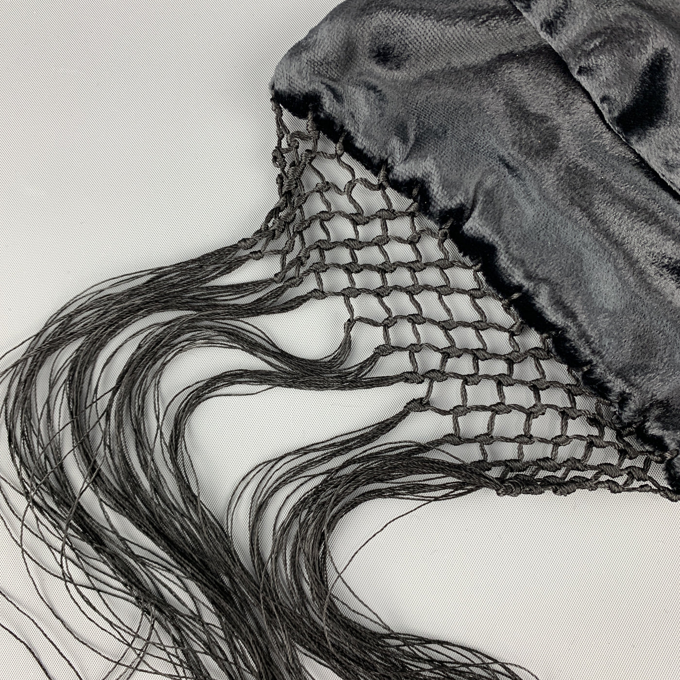 YVES SAINT LAURENT Black Velvet Fringe YSL Neck Scarf