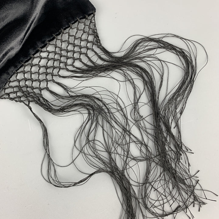 YVES SAINT LAURENT Black Velvet Fringe YSL Neck Scarf