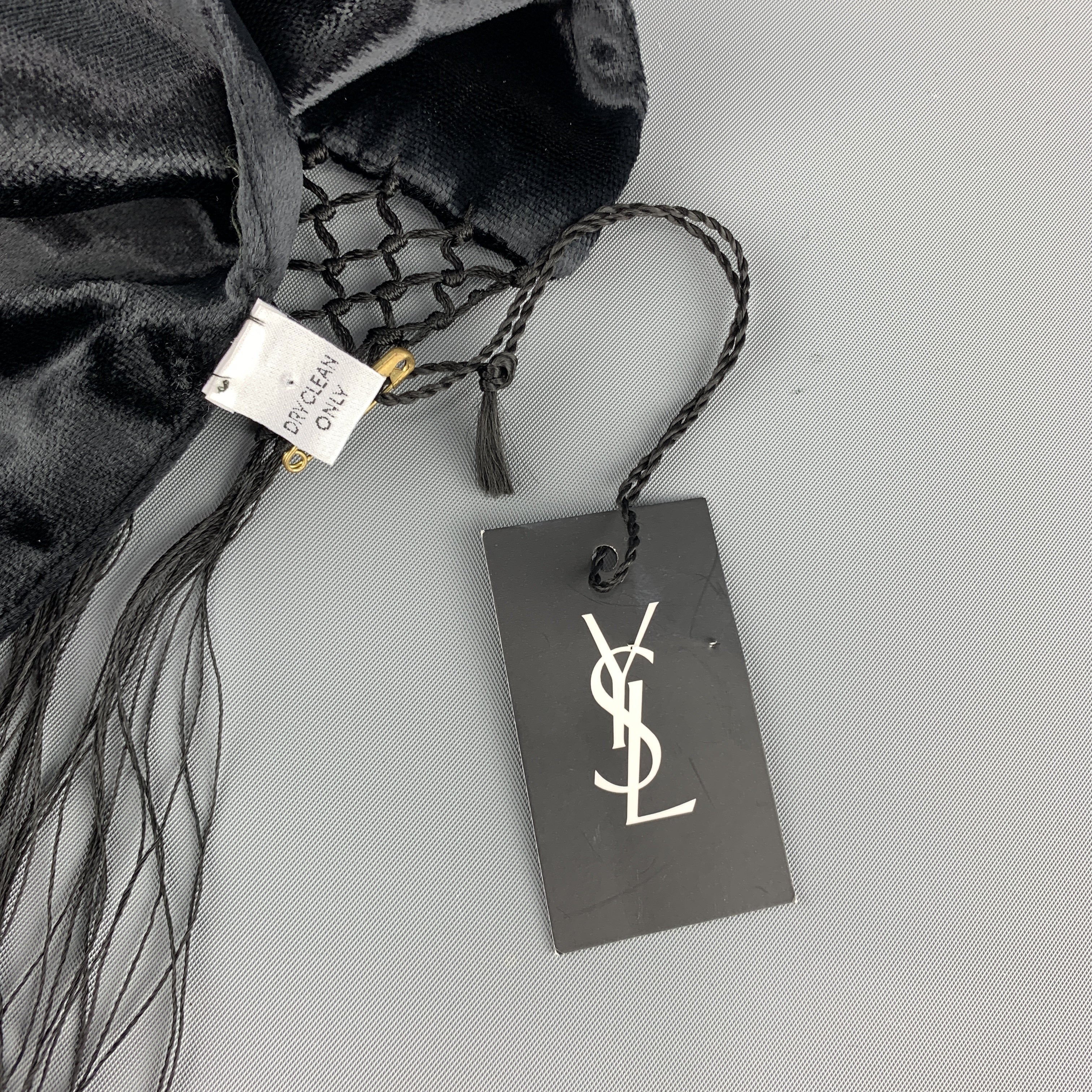 YVES SAINT LAURENT Black Velvet Fringe YSL Neck Scarf – Sui