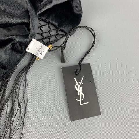 YVES SAINT LAURENT Black Velvet Fringe YSL Neck Scarf