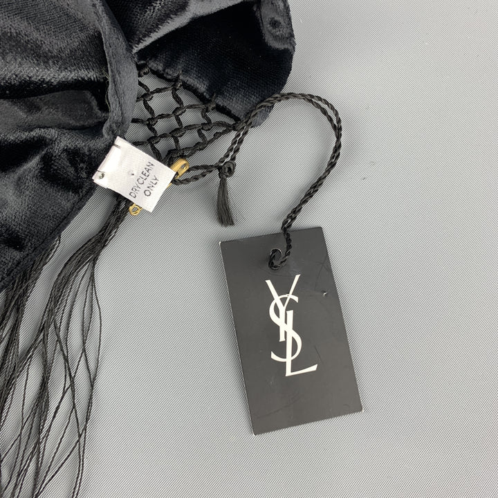 YVES SAINT LAURENT Black Velvet Fringe YSL Neck Scarf