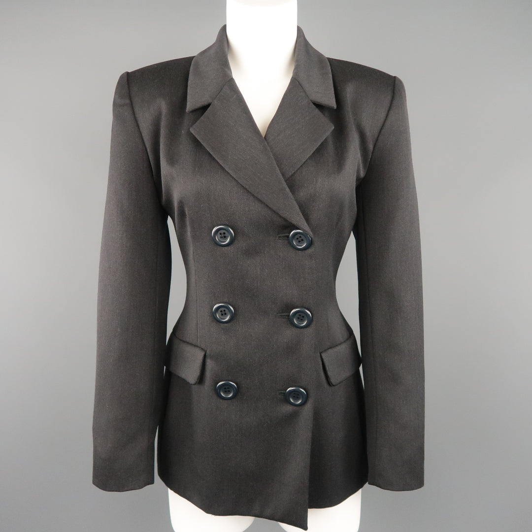 YVES SAINT LAURENT Encore Size 6 Charcoal Double Breasted Jacket