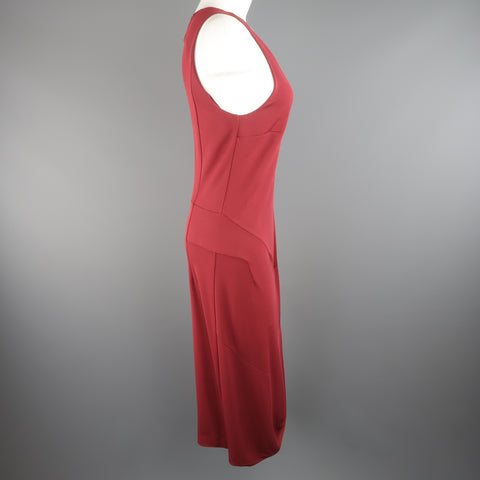 YVES SAINT LAURENT Size 14 Burgundy Viscose Blend V Neck Shift Dress