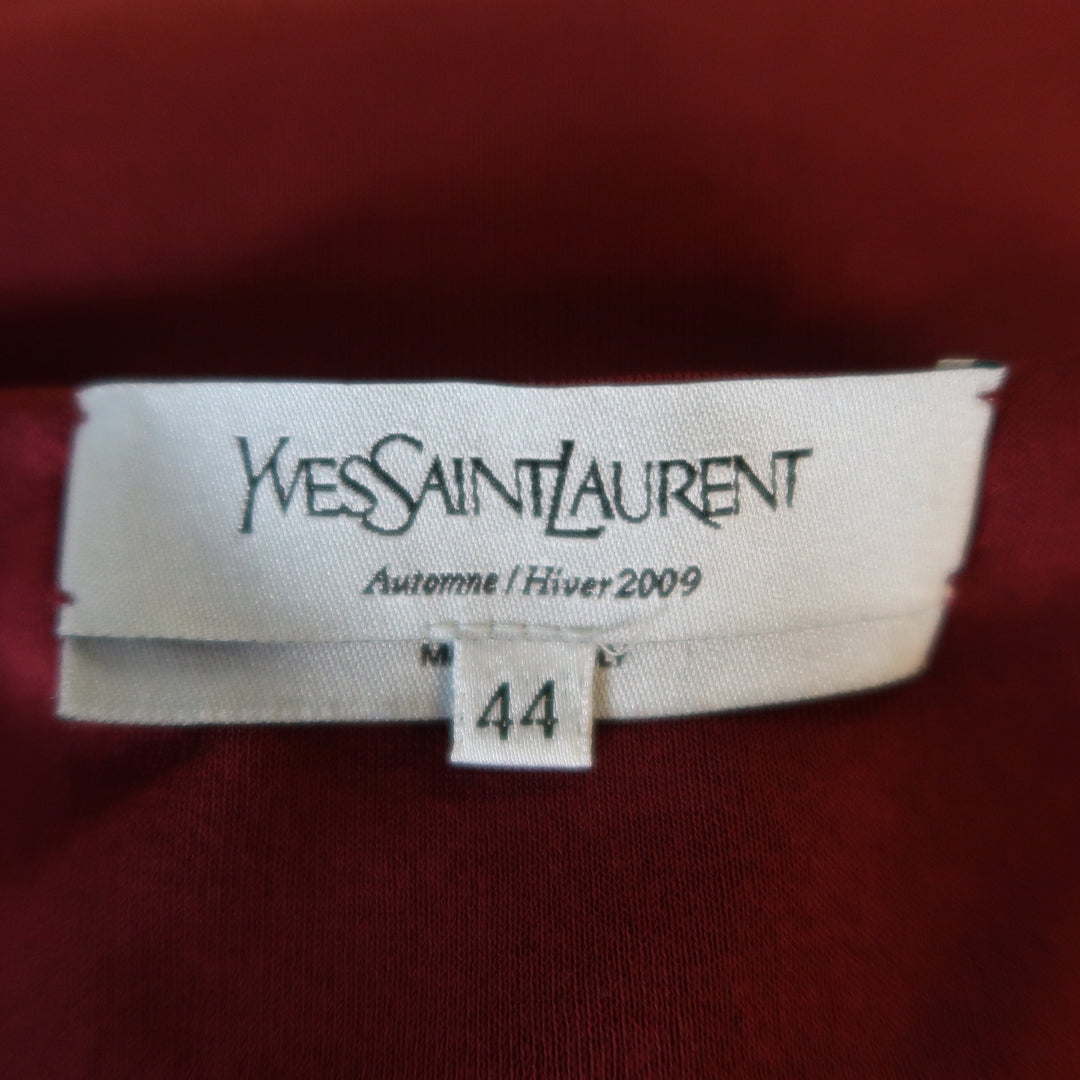 YVES SAINT LAURENT Size 14 Burgundy Viscose Blend V Neck Shift Dress