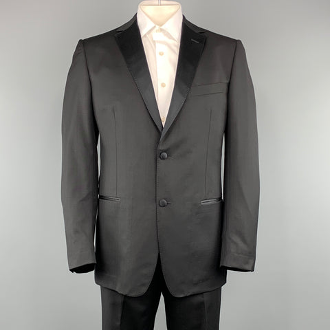 Z ZEGNA Size 44 Black Cotton / Rayon Notch Lapel Suit