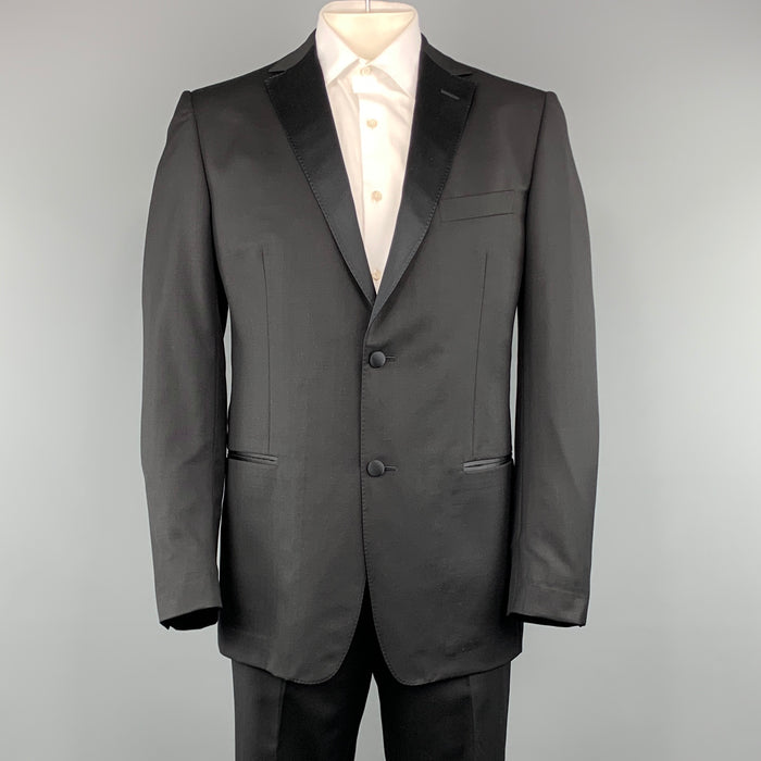 Z ZEGNA Size 44 Black Cotton / Rayon Notch Lapel Suit
