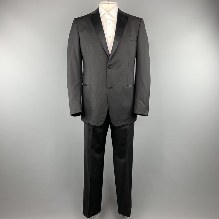 Z ZEGNA Size 44 Black Cotton / Rayon Notch Lapel Suit
