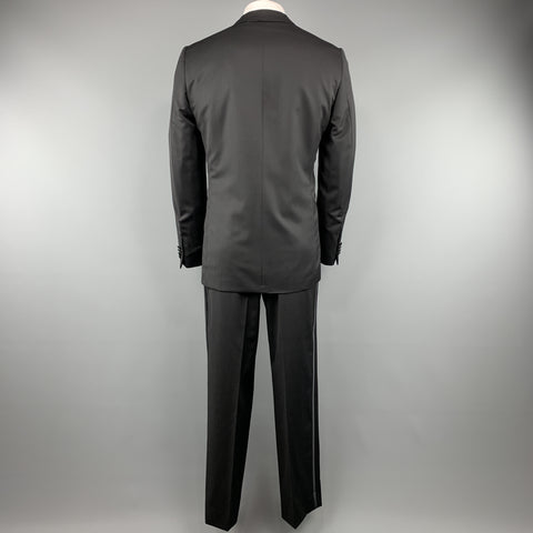 Z ZEGNA Size 44 Black Cotton / Rayon Notch Lapel Suit
