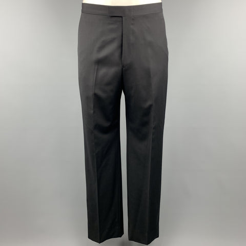Z ZEGNA Size 44 Black Cotton / Rayon Notch Lapel Suit