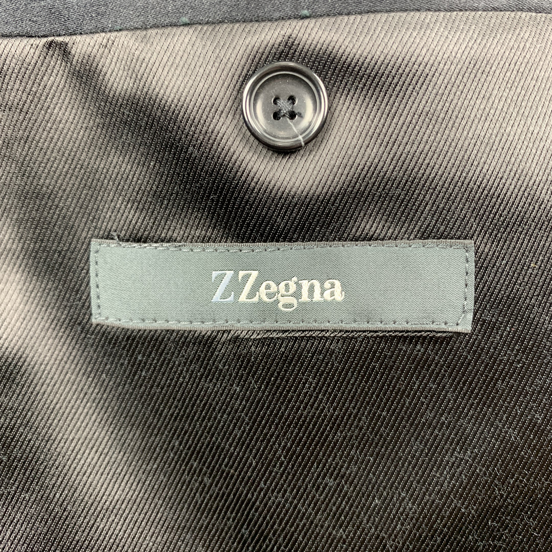 Z ZEGNA Size 44 Black Cotton / Rayon Notch Lapel Suit