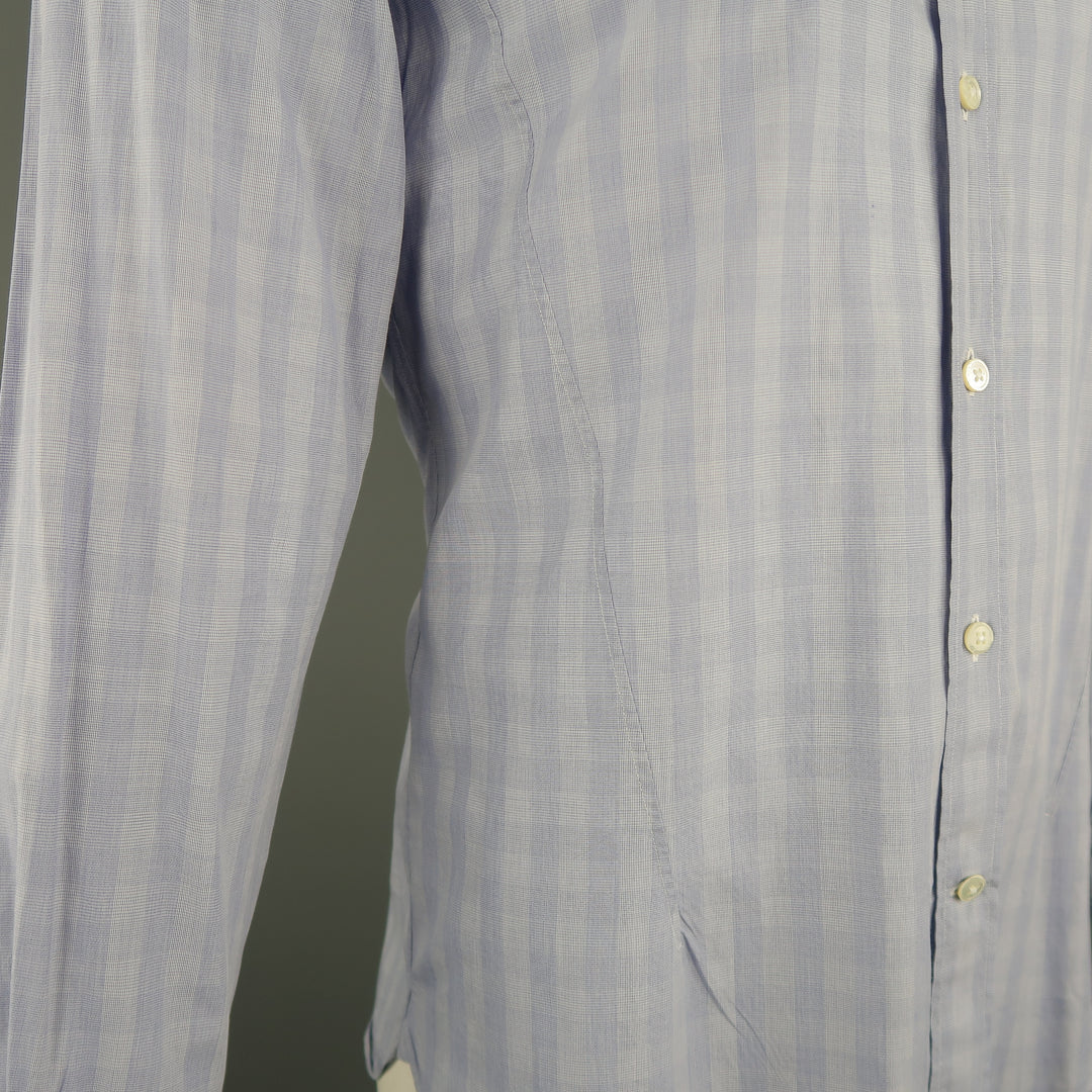 Z ZEGNA Size L Blue Checkered Cotton Long Sleeve Shirt