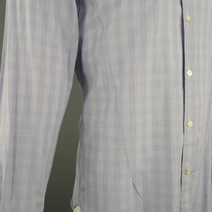 Z ZEGNA Size L Blue Checkered Cotton Long Sleeve Shirt