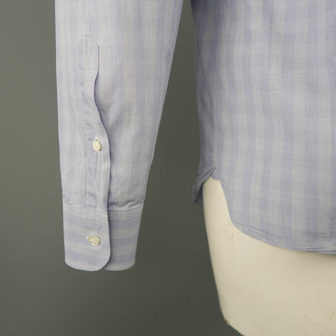 Z ZEGNA Size L Blue Checkered Cotton Long Sleeve Shirt