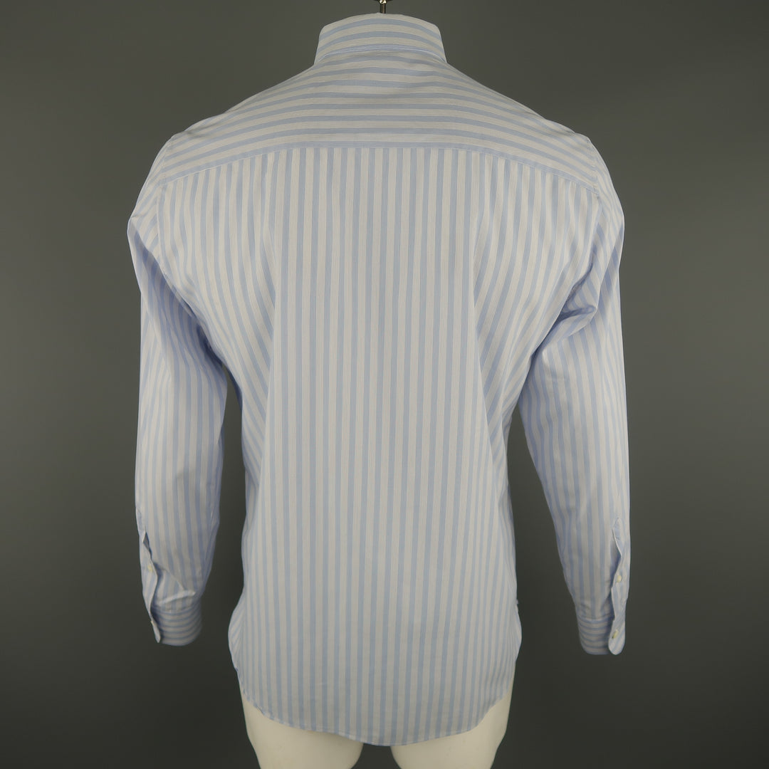 Z ZEGNA Size L Blue Stripe Cotton Long Sleeve Shirt