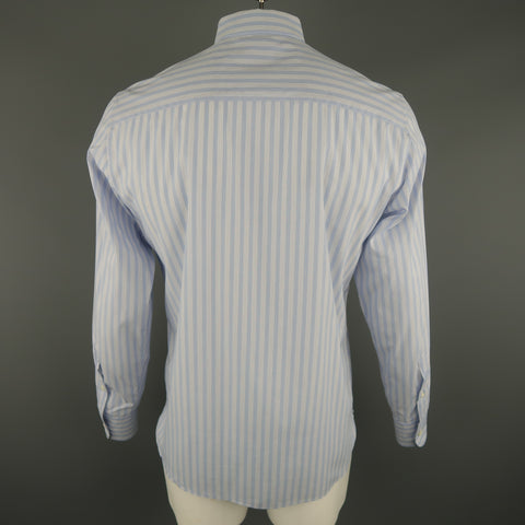 Z ZEGNA Size L Blue Stripe Cotton Long Sleeve Shirt