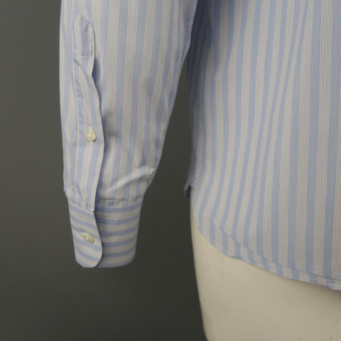 Z ZEGNA Size L Blue Stripe Cotton Long Sleeve Shirt