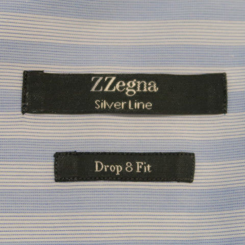 Z ZEGNA Size L Blue Stripe Cotton Long Sleeve Shirt