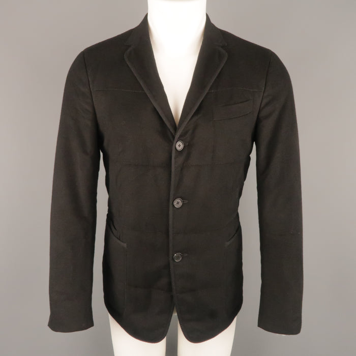 Z ZEGNA US 38 Black Quilted Silk Notch Lapel  Patch Pocket Sport Coat