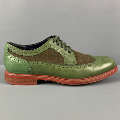 COLE HAAN Size 9.5 Olive Green Perforated Fabric Wingtip Lace Up Shoes