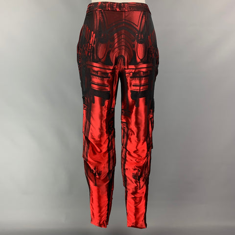 PAUL SMITH Take Pleasure Seriously Size 6 Red & Black Print Acetate Blend Ruched Pants Suit