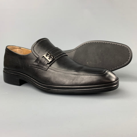 BALLY Size 10 Black Leather Slip On Loafers