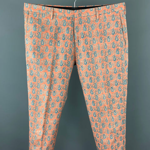PAUL SMITH Size 36 Salmon Paisley Cotton Zip Fly Casual Pants