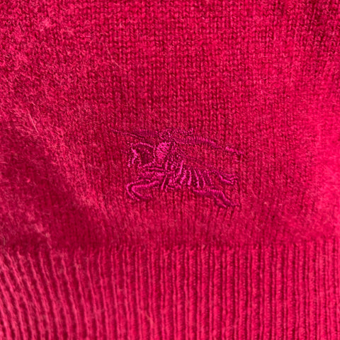 BURBERRY BRIT Size S Red Raspberry Knitted Cashmere Elbow Patches Pullover